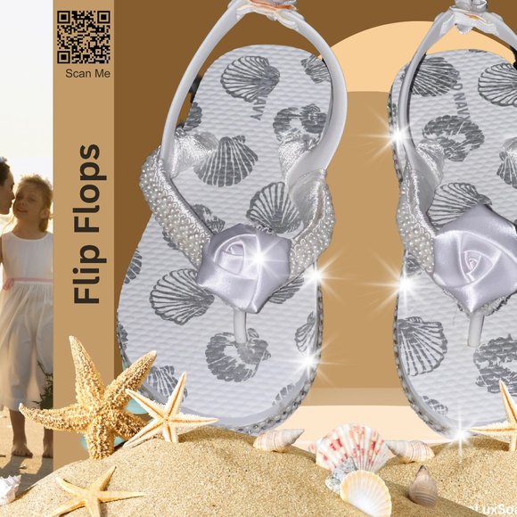 Child Flip Flops, Sliver Sea Shells, Childs Flip Flop Beach Sandal, Youth Shoes - Picture 12 of 16